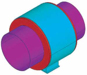 Image of a 3D rendering of a complete pipe shoe assembly