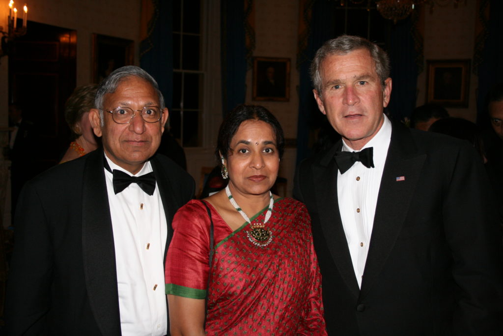 Durga Agrawal and wife Sushila, with President George W. Bush at a White House reception in 2001.