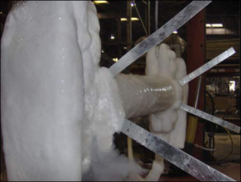 Picture of a the frozen pipe during testing.