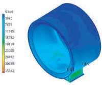 Image of an FEA on the stresses for a pipe shell and base.