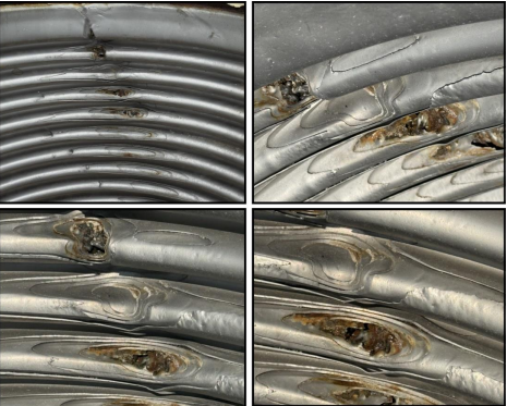 failed, damaged, distorted metallic expansion joint